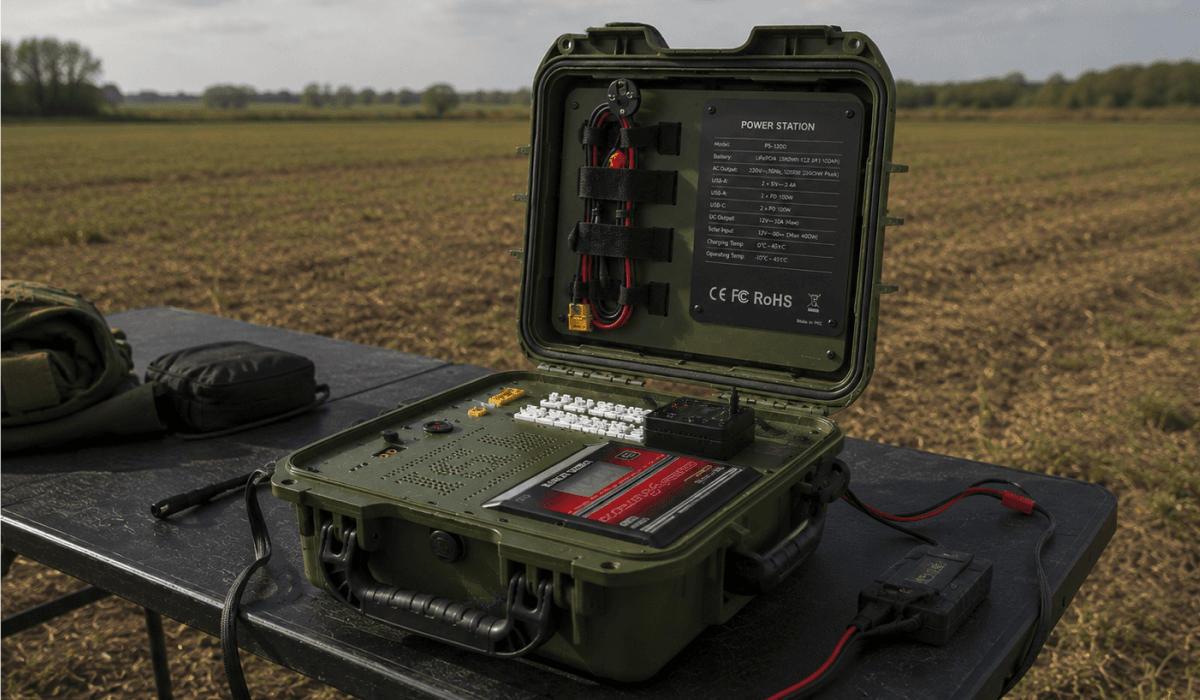Charging case on a table outdoors
