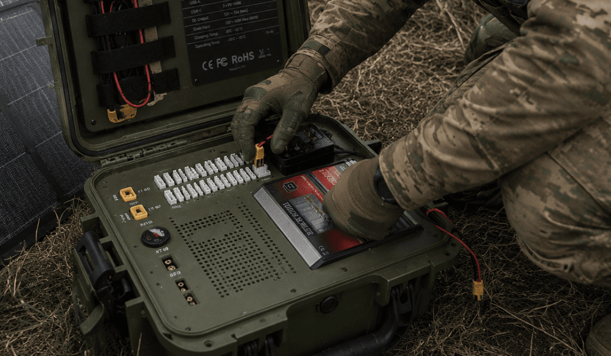 Operator hands adjusting a charging module